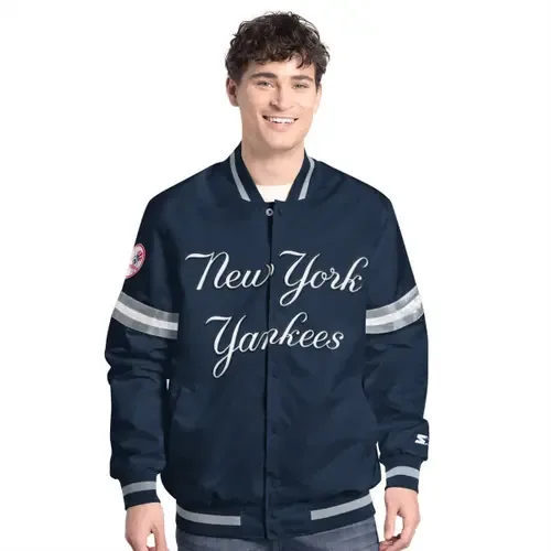 Starter Navy New York Yankees Scout Full-Snap Varsity Jacket by STARTER