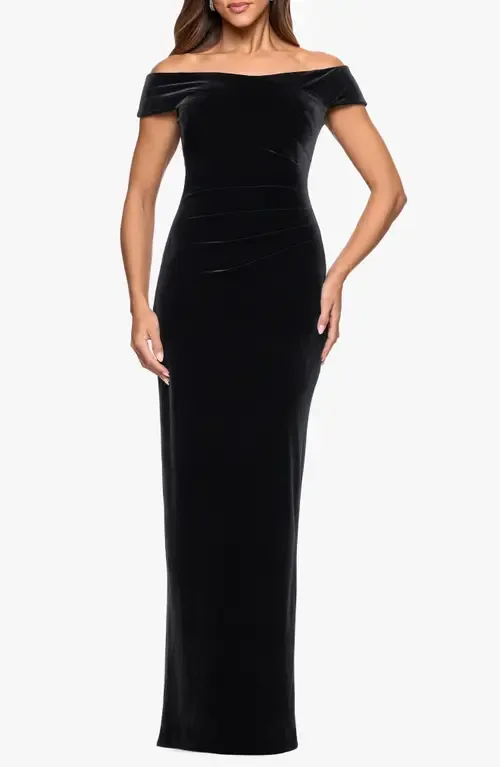 Off the Shoulder Velvet Gown by Xscape Evenings