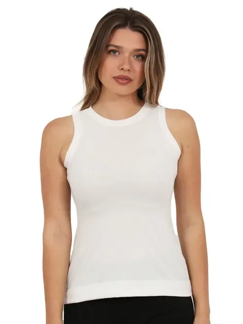 Basic Ribbed Knit Round Neck Sleeveless Tank Top by 24seven Comfort Apparel