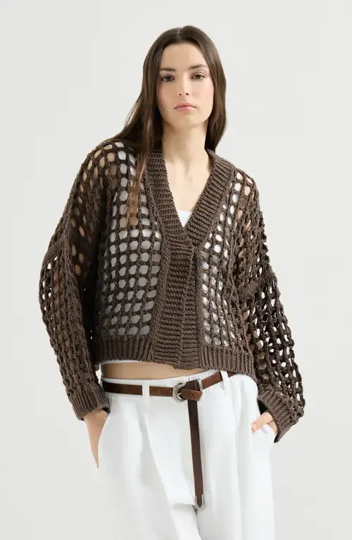 Jute and Cotton Net Cardigan by Brunello Cucinelli