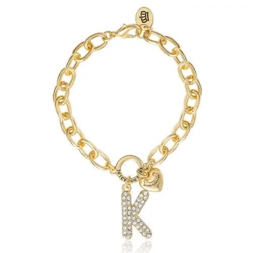 Pavé Initial Charm Bracelet, 7.5'' Gold Tone Link by Juicy Couture
