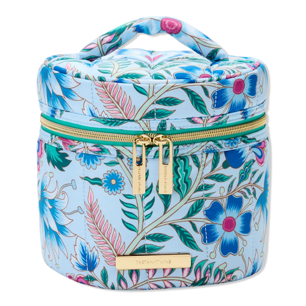 Blue Floral Round Train Case by Tartan + Twine