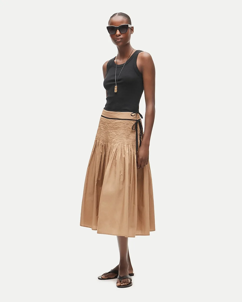 Faux Side-Tie Pleated Skirt in Cotton Poplin by J.Crew