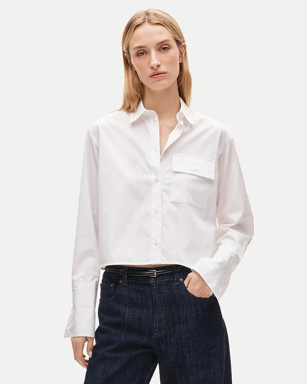 Esme Cropped Button-Up Shirt in Greenwich Poplin