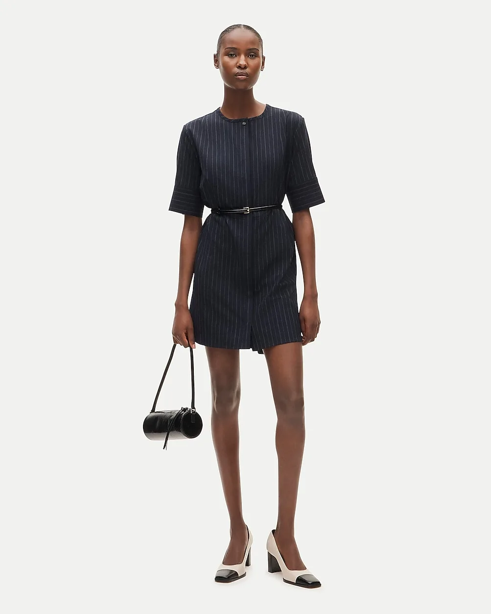 Tuxedo-Bib Tunic Dress in Pinstriped Gramercy Suiting by J.Crew