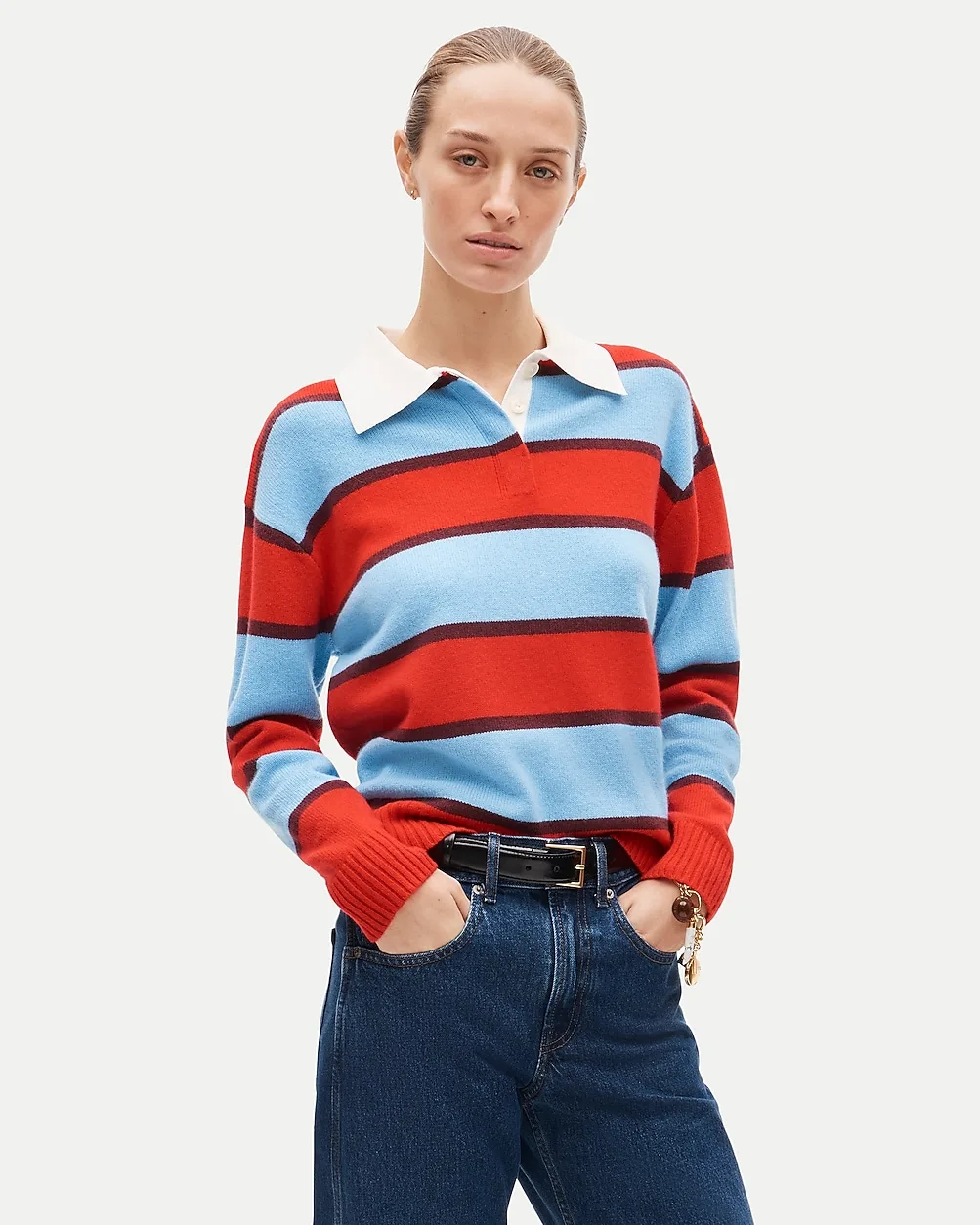 Relaxed Sweater-Polo in Vintage Wool Stripe by J.Crew
