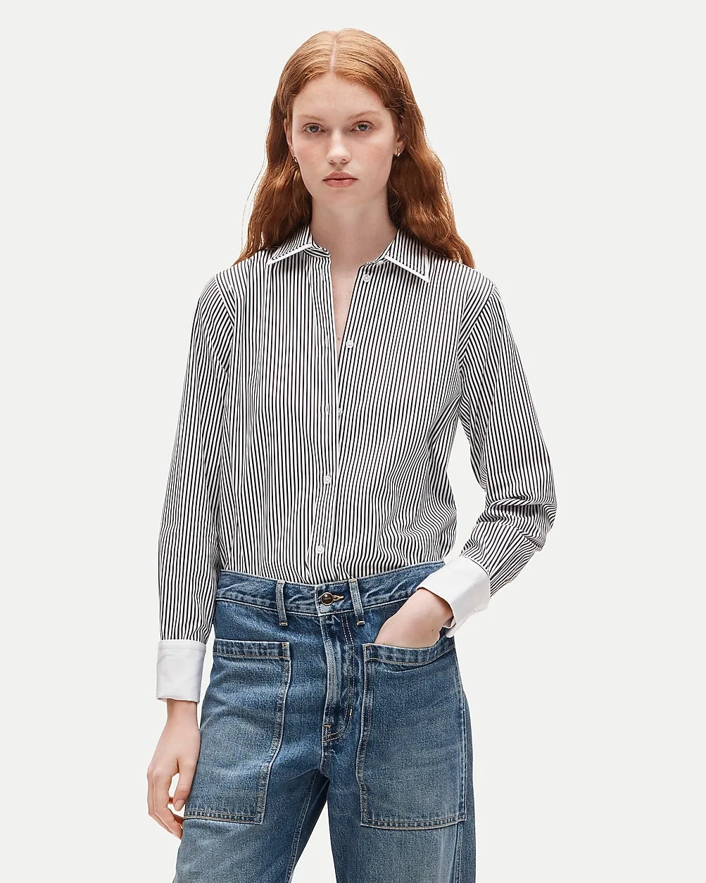 Jules Double-Layer Button-Up Shirt in Striped Greenwich Poplin