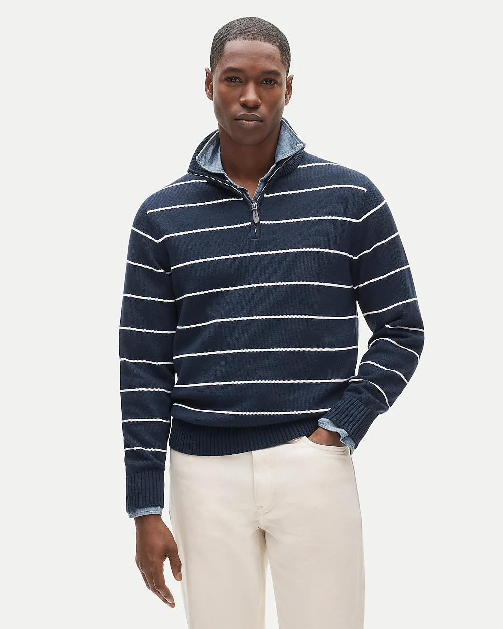 Heritage Cotton Quarter-Zip Sweater in Stripe by J.Crew