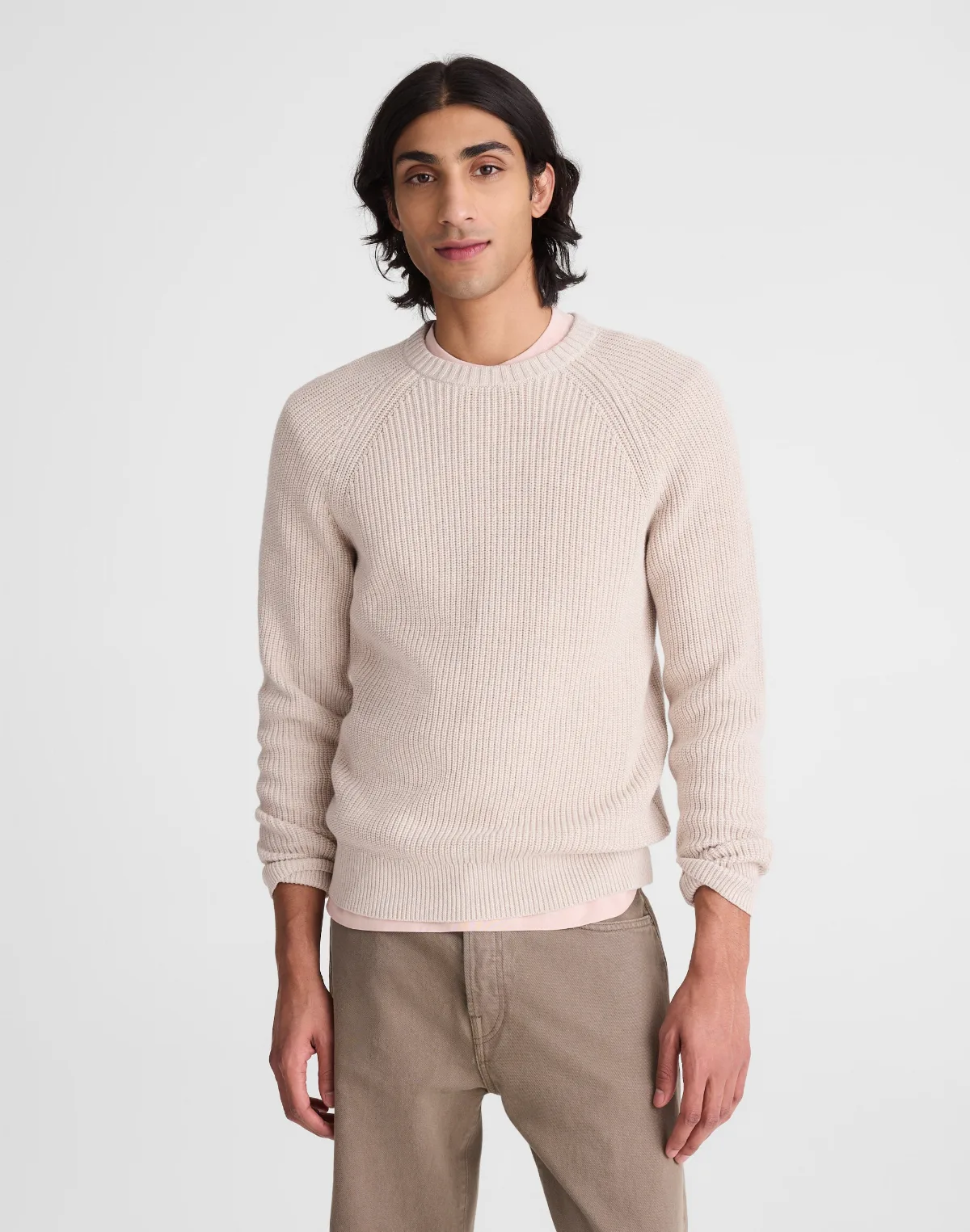 Shaker-Stitch Crewneck Sweater in 100% Cotton