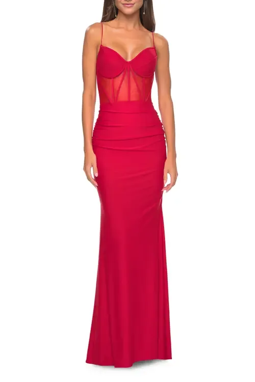 Jersey Dress with Illusion Waist and Bustier Top by La Femme
