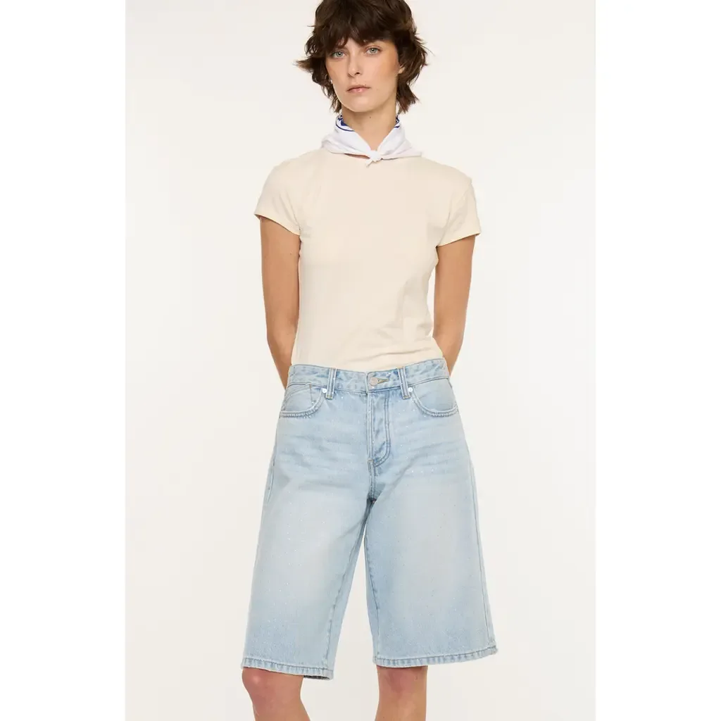 Darla Drape Low Slung Baggy Denim Jort by KanCan