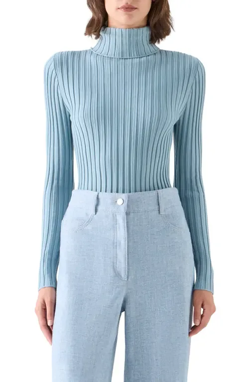 Merino Wool Reverse Rib Turtleneck Sweater