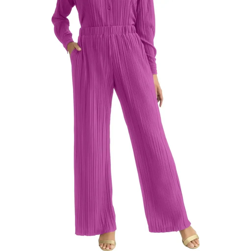 Plisse Wide Leg Trouser by Jessica London