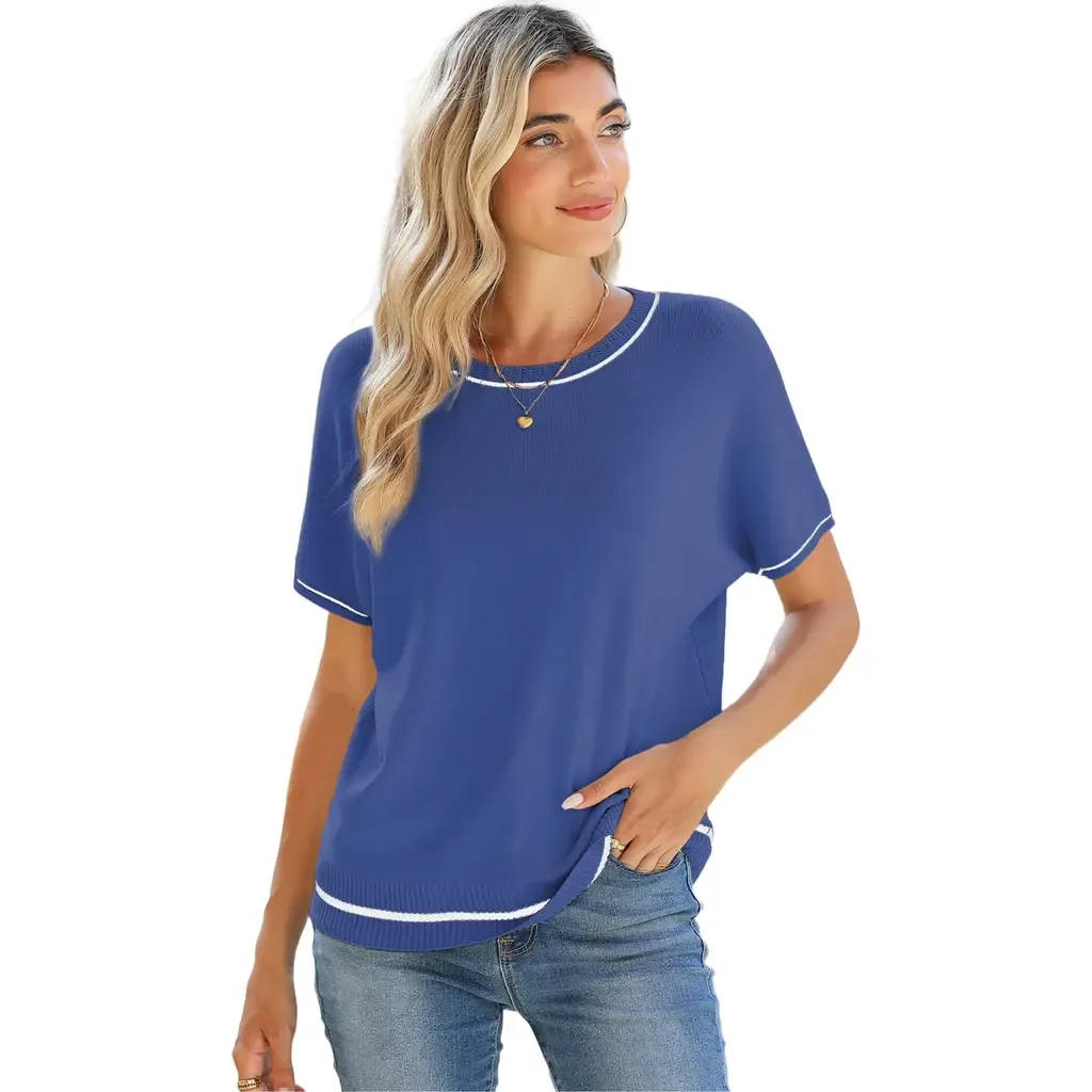 Lightweight Soft Knit Crewneck Top by Zilpu