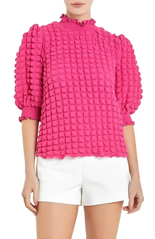 Textured Mock Neck Top by English Factory