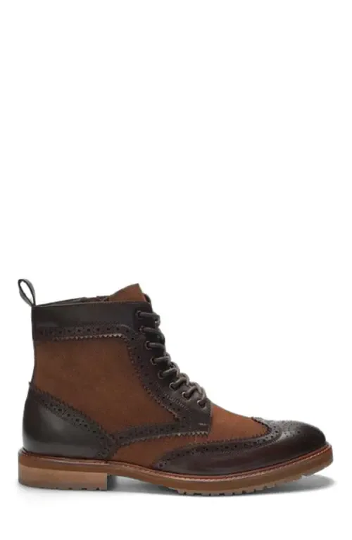 Langston Wingtip Boot in Brown Leather & Suede by A. Veer
