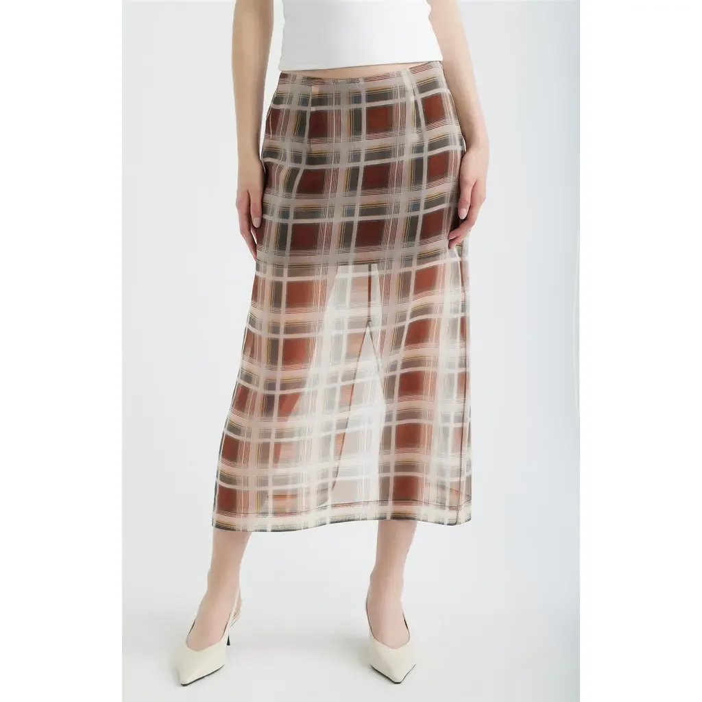 The Plaid Silk Organza Midi Skirt by FRAME