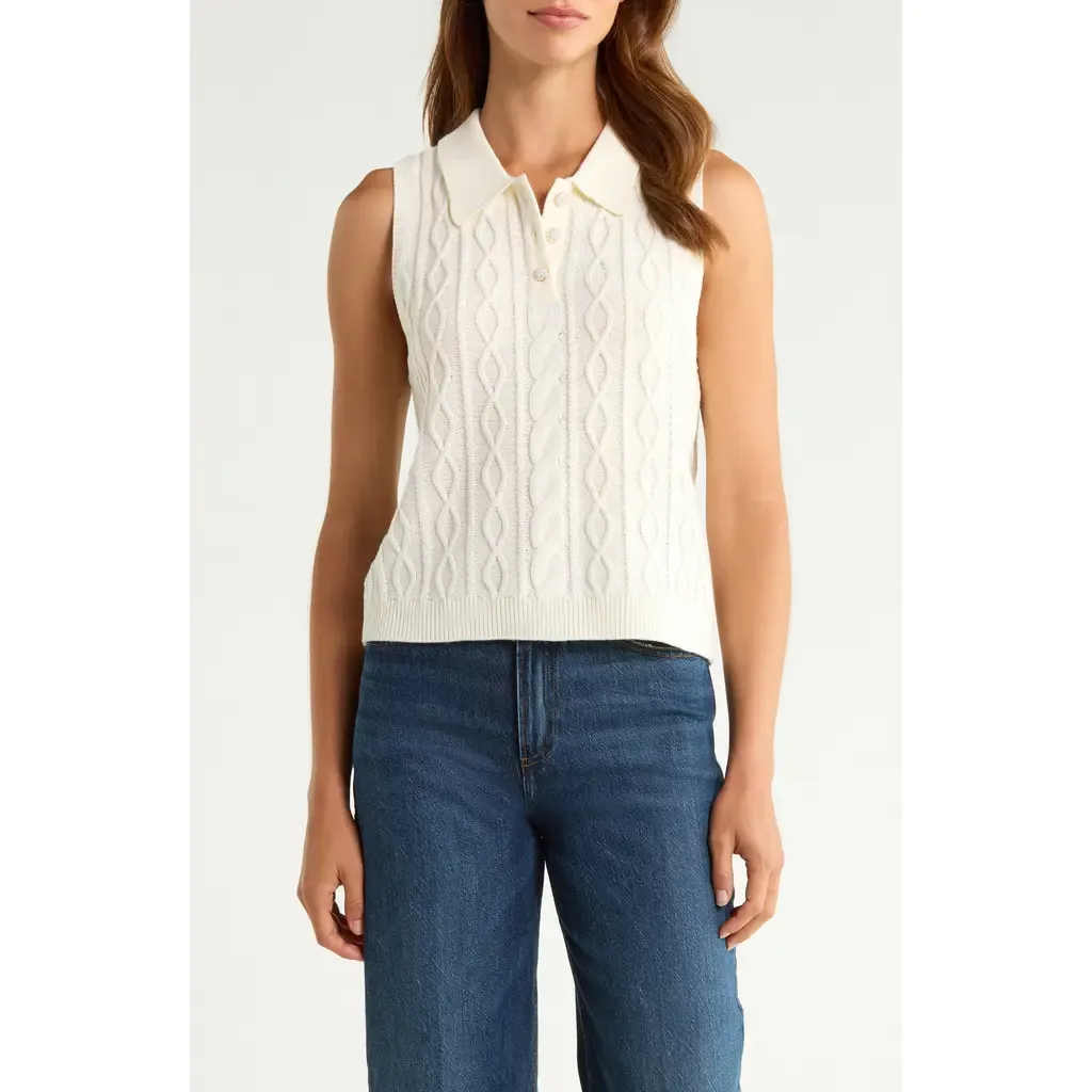 Cable Collar Sweater Vest by CeCe