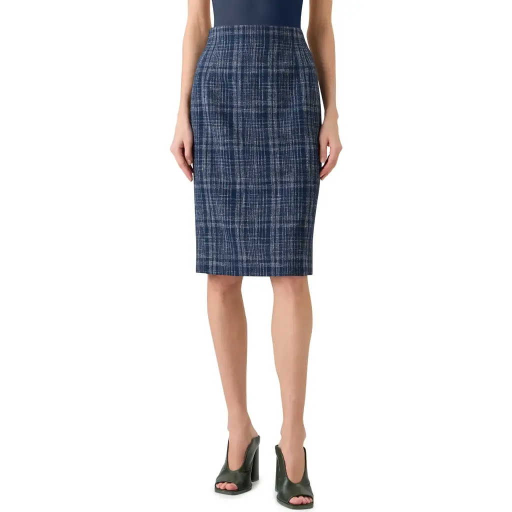 Plaid Wool Blend Tweed Pencil Skirt by Akris