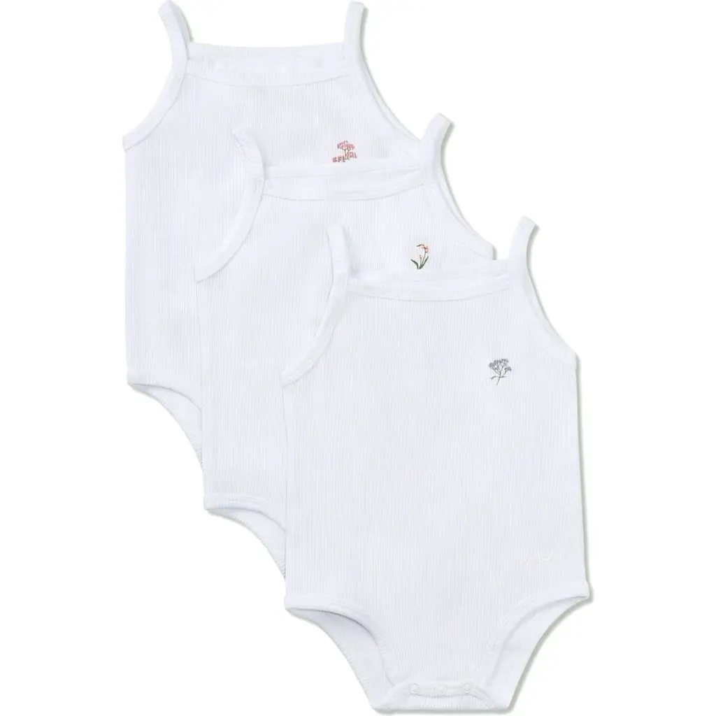 3 Pair Floral Embroidered Bodysuits by MiniMoi