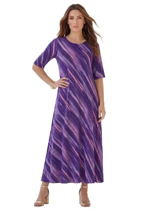 Stretch Knit High Low Short Sleeve Maxi Dress by Roaman's