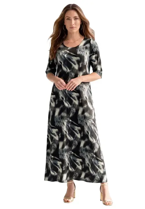 Stretch Knit High Low Short Sleeve Maxi Dress