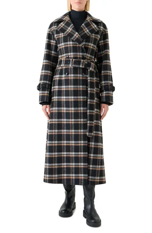 Plaid Double Face Wool Blend Trench Coat by Akris punto
