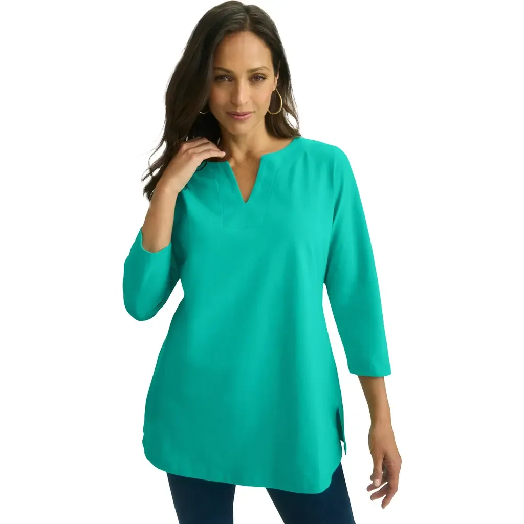 Stretch Cotton Notch Neck Tunic by Jessica London