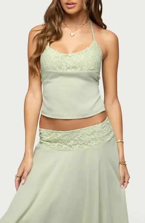 Evia Lace Trim Tie Back Halter Top by EDIKTED