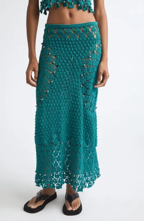 Beaded Cotton Crochet Skirt by Rabanne
