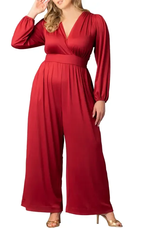 Brigitte Long Sleeve Jumpsuit by Kiyonna