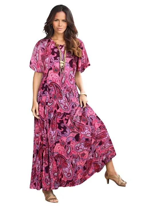 Hand Crinkled Flutter Sleeve Maxi Dress
