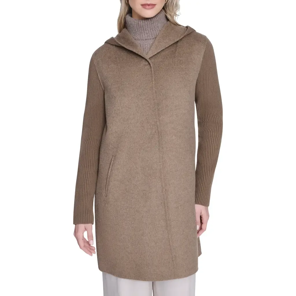 Double Face Wool Blend Hooded Coat by Kenneth Cole New York