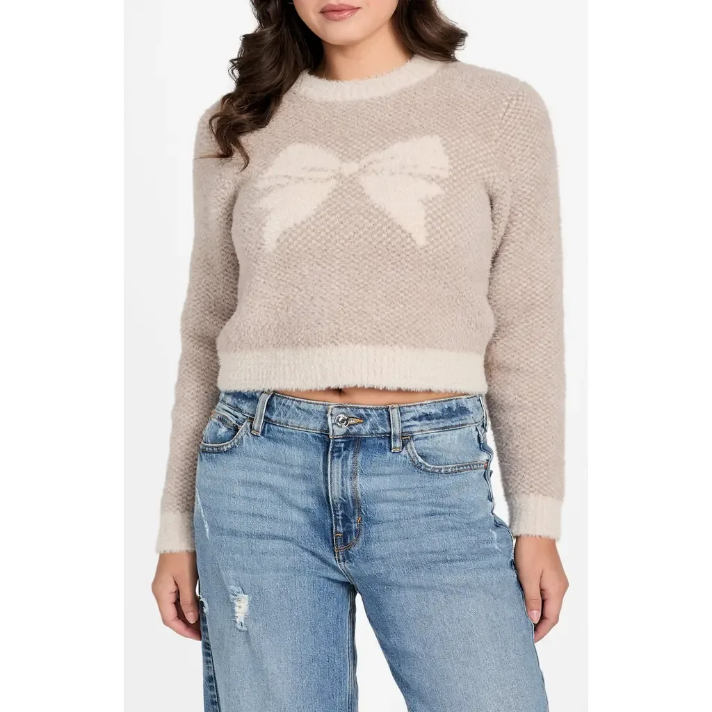 Bow Jacquard Crop Sweater by GUESS