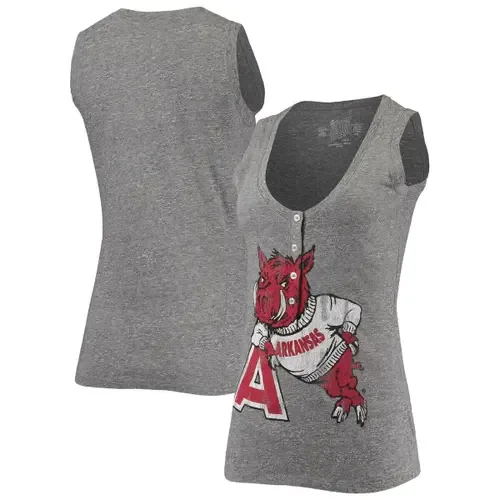 Original Retro Brand Heathered Gray Arkansas Razorbacks Relaxed Henley Tri-Blend V-Neck Logo Tank Top by Retro Brand