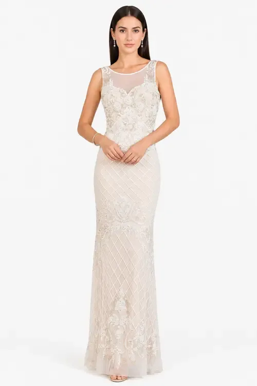 High-Neck Sleeveless Wedding Gown by LARA New York