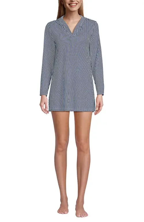 Cotton Jersey Long Sleeve Hooded Swim Cover-Up Dress by Lands' End