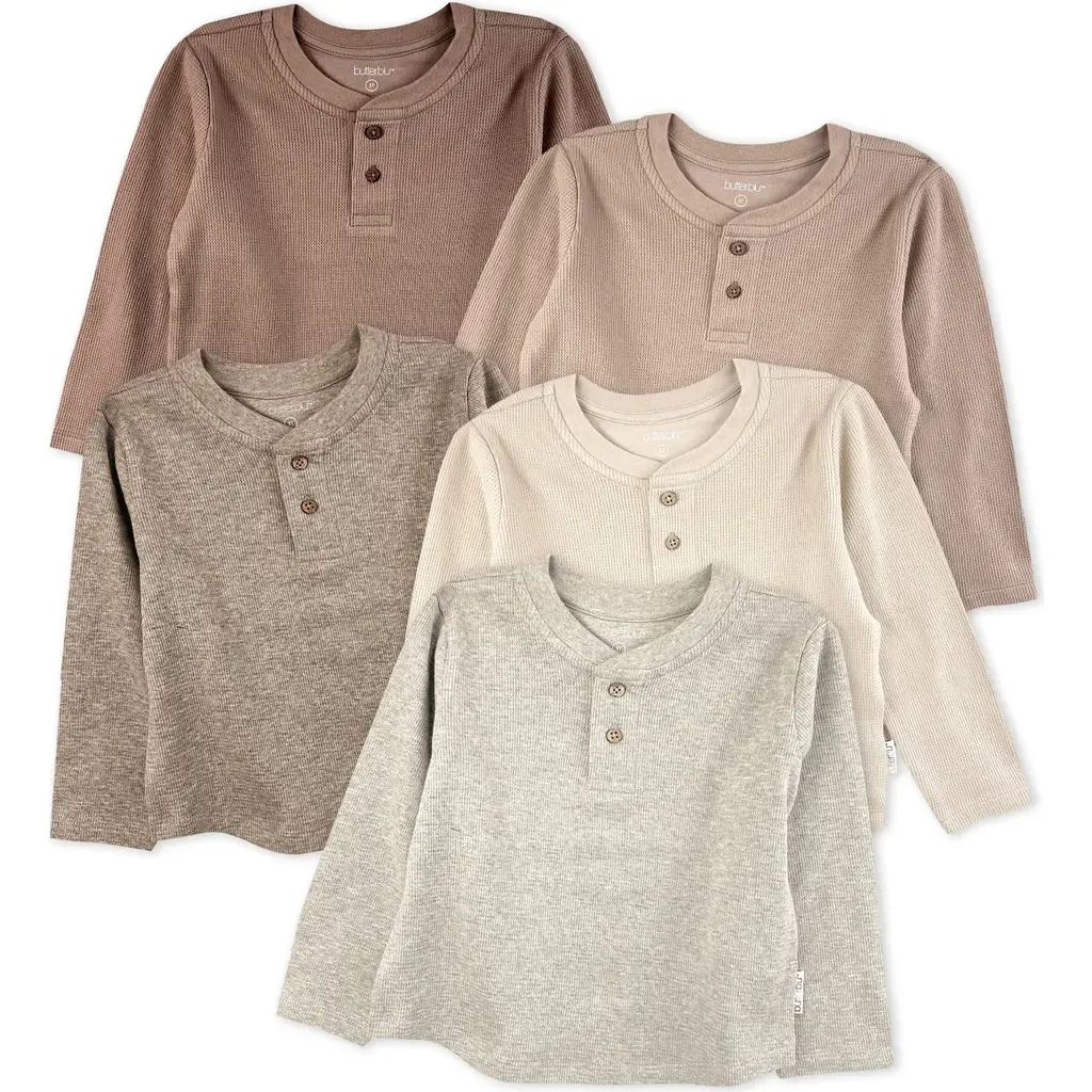 Payton Assorted 5-Pack Long Sleeve Organic Cotton Waffle Henley T-Shirts by BUTTERBLU