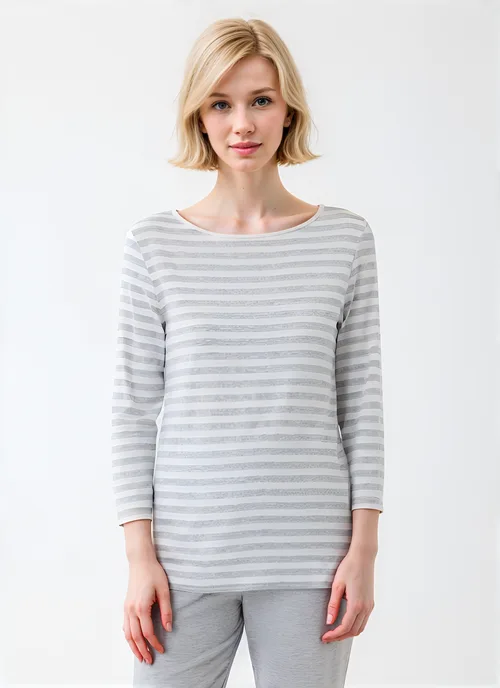 Soft Touch Striped 3/4 Sleeve Boatneck T-Shirt by Majestic Filatures