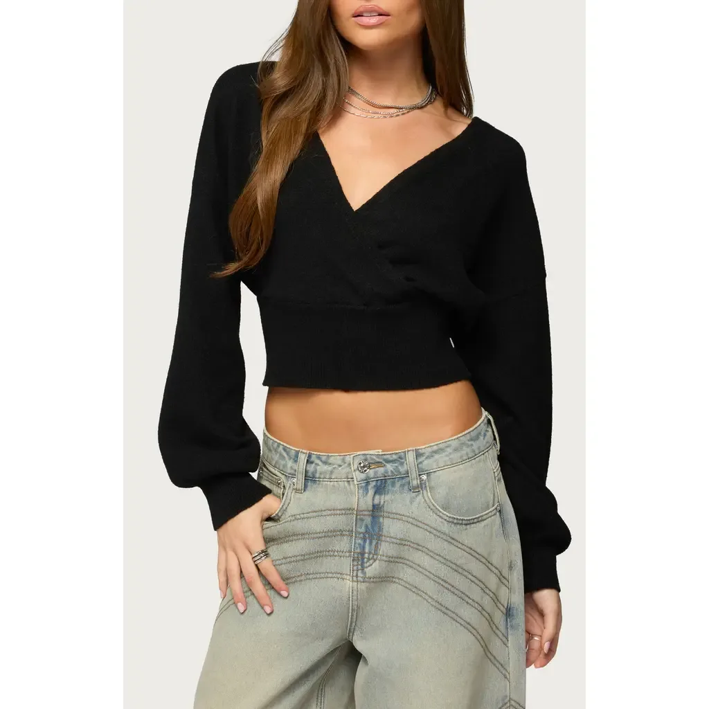 Lillia V-Neck Wrap Crop Sweater