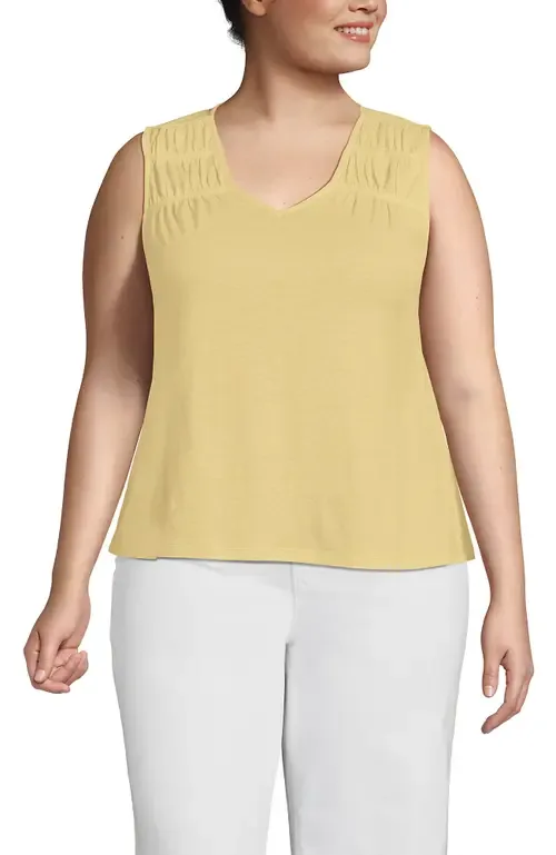 Linen Blend Smocked Flowy Tank by Lands' End
