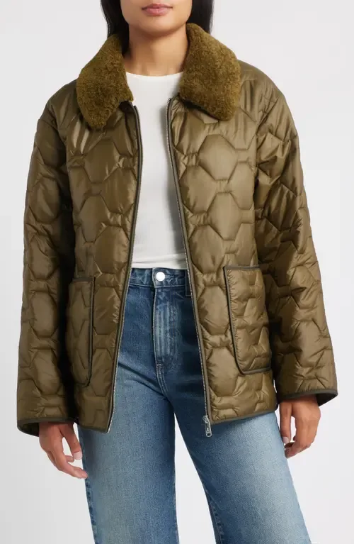Wide Hexagon Quilted Coat with Removable Faux Fur Collar by Sam Edelman