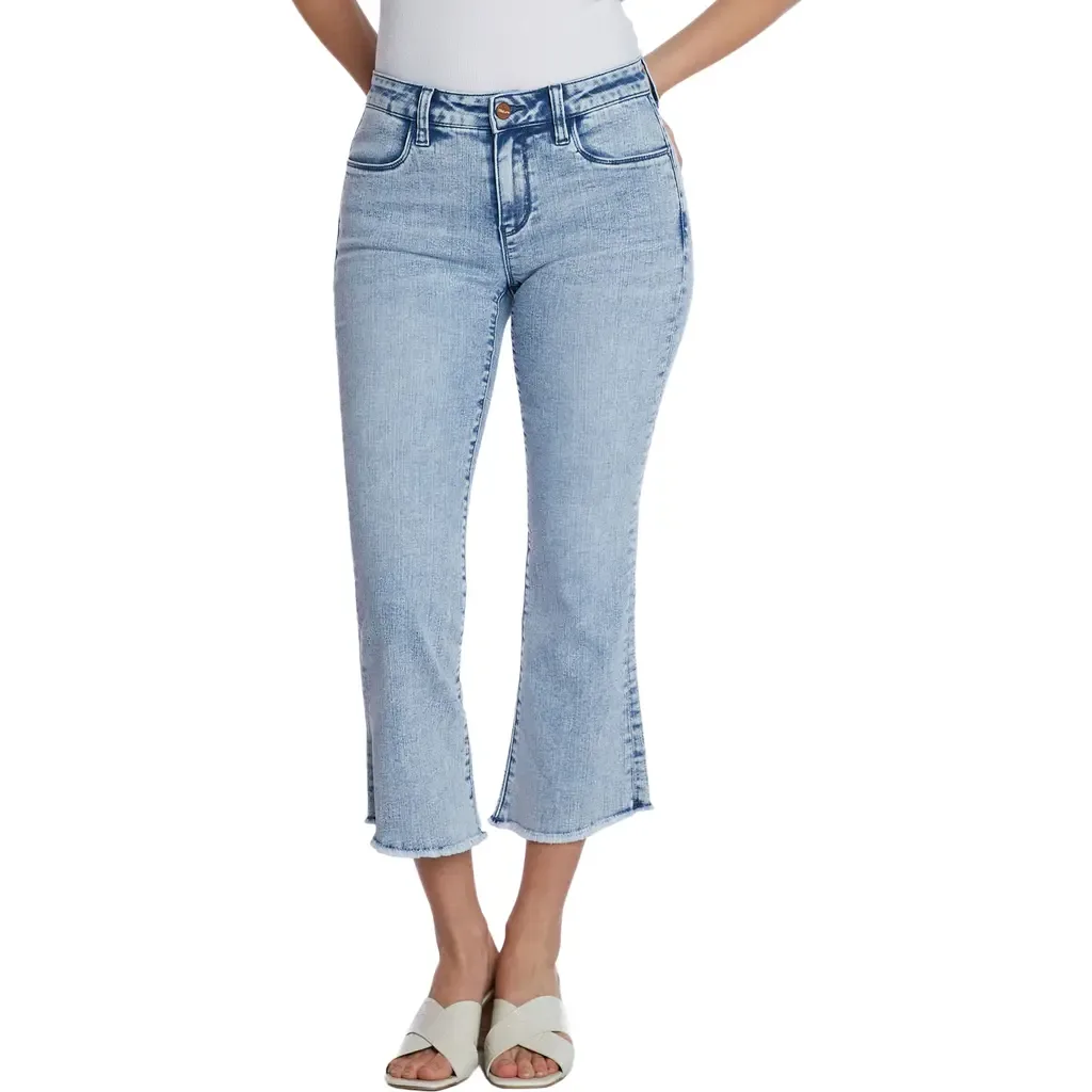 Crop Raw Hem Flare Jeans by HINT OF BLU
