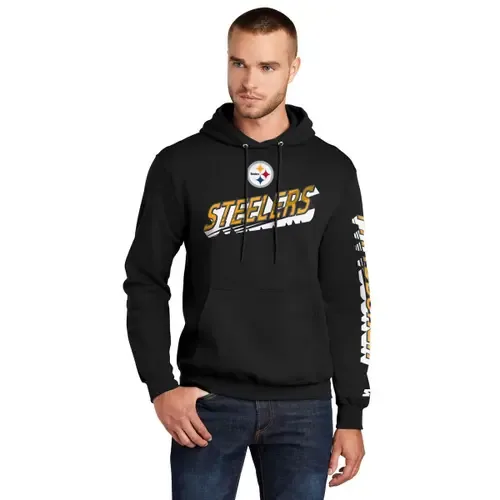 Starter Black Pittsburgh Steelers Wordmark Logo Pullover Hoodie by STARTER