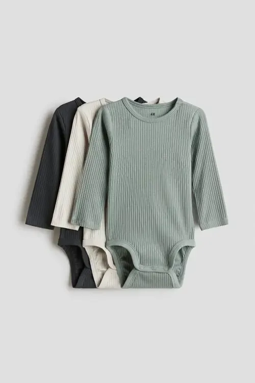 3-Pack Ribbed Bodysuits by H&M