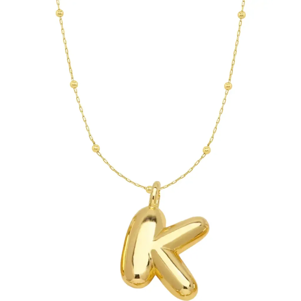 14K Gold Plated Bubble Initial Pendant Necklace in Letter K by Emma Rae