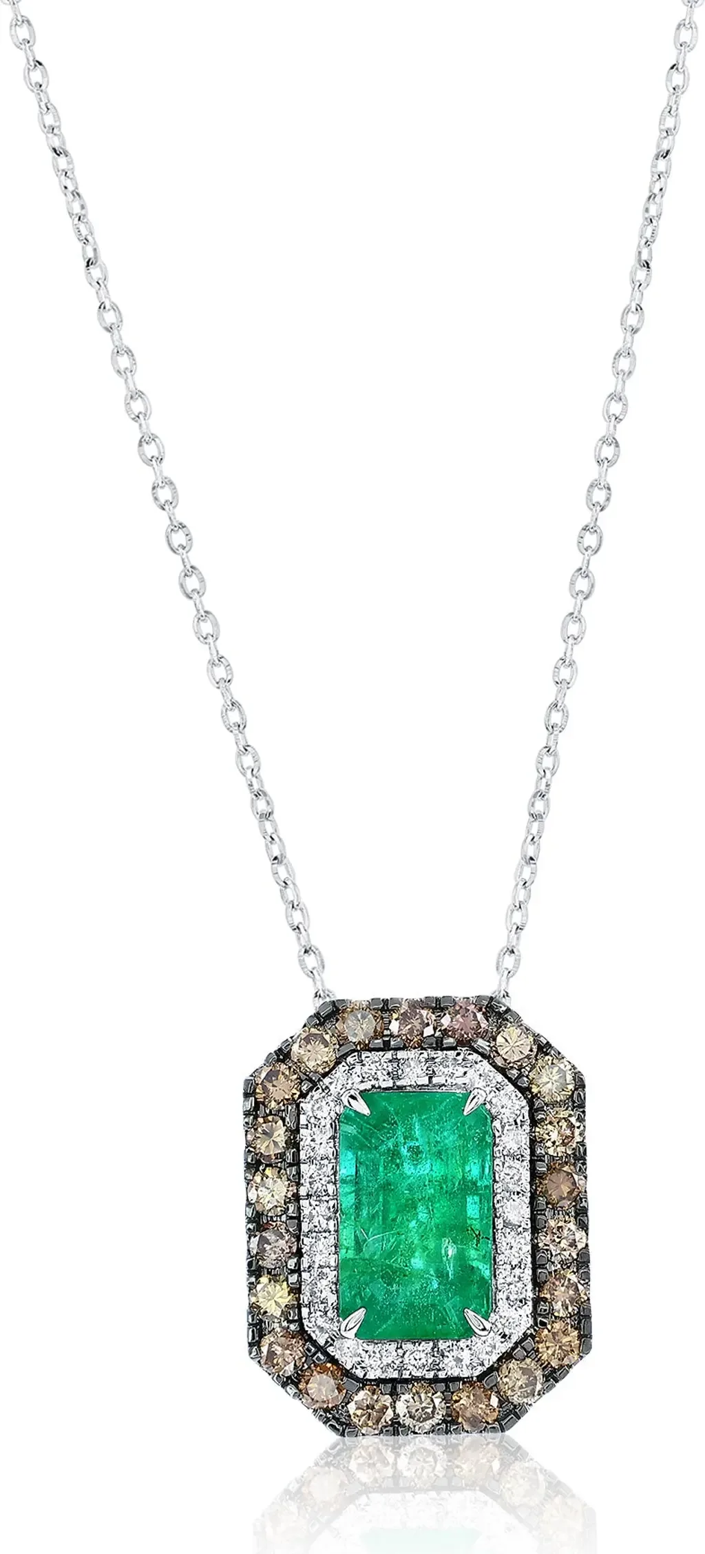 14K Gold 2.26ct Emerald & 0.91cttw Diamond Pendant Necklace
