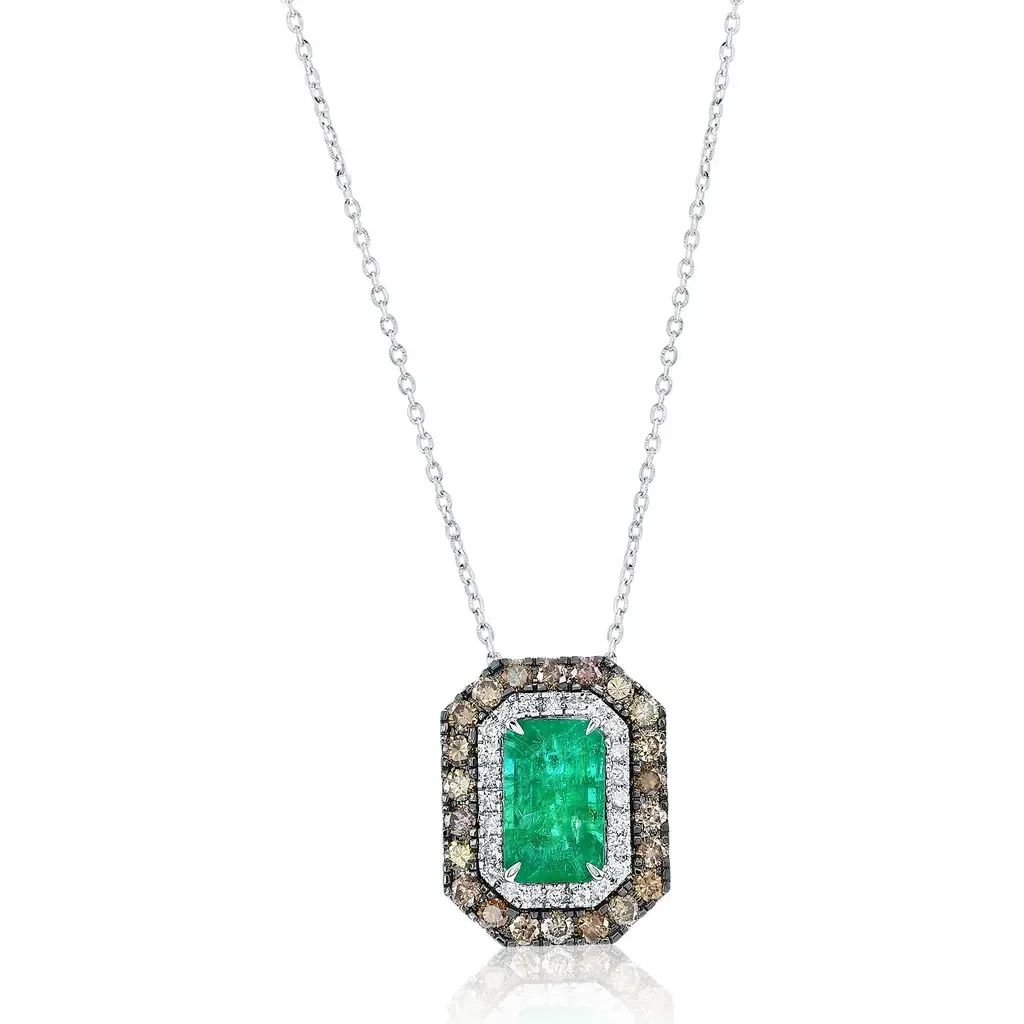 14K Gold 2.26ct Emerald & 0.91cttw Diamond Pendant Necklace by SOUZANA by Suzy Levian