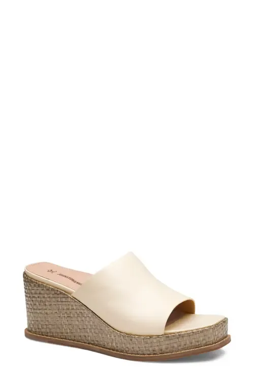Mallory Platform Wedge Slide Sandal in Bone Nappa Leather by Johnston & Murphy