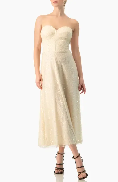Strapless Bustier Sequin Midi Dress by IVONNE